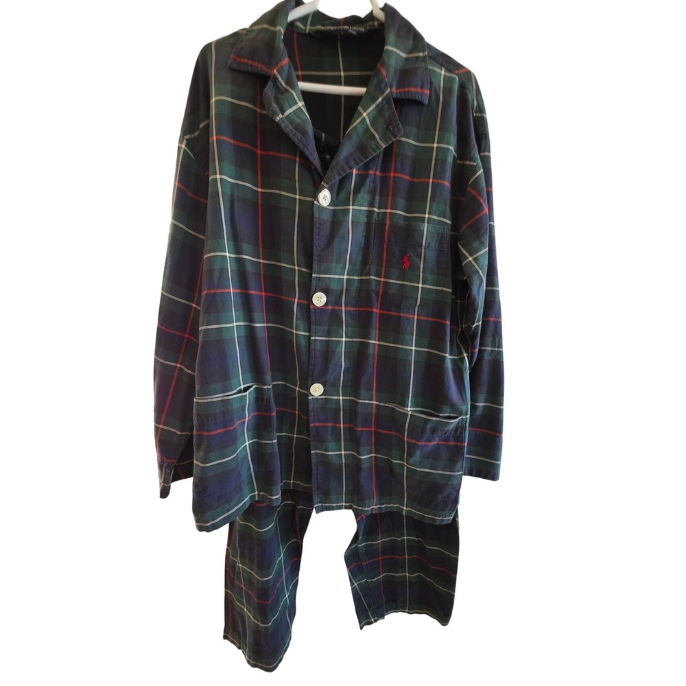 Vintage Polo Ralph Lauren Pajama Set Tartan Plaid Flannel Cotton Large Sleepwear